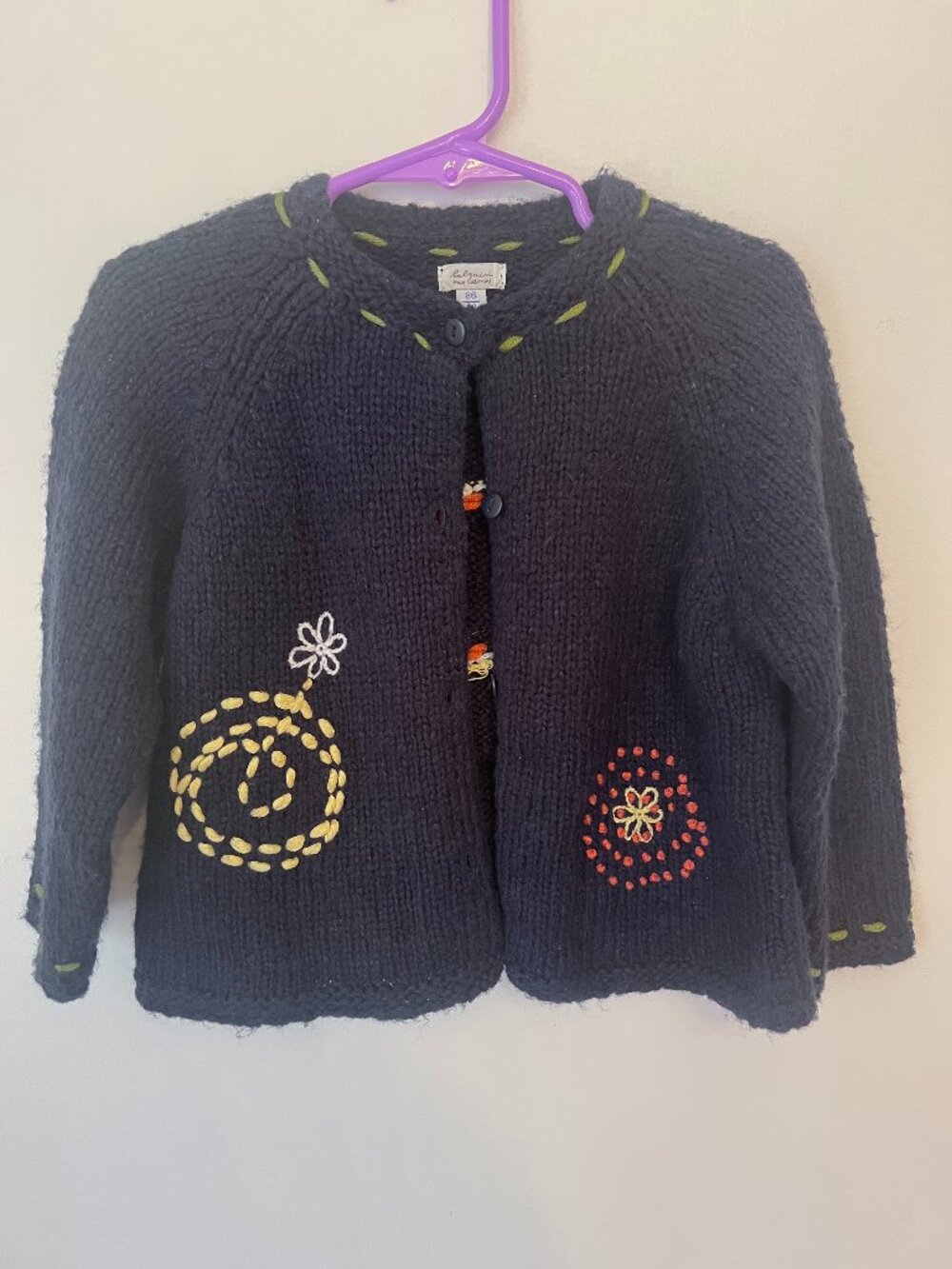 Babymini par Catimini Chunky Knit Contrast Stitch Cardigan Sweater Size 2A / 86